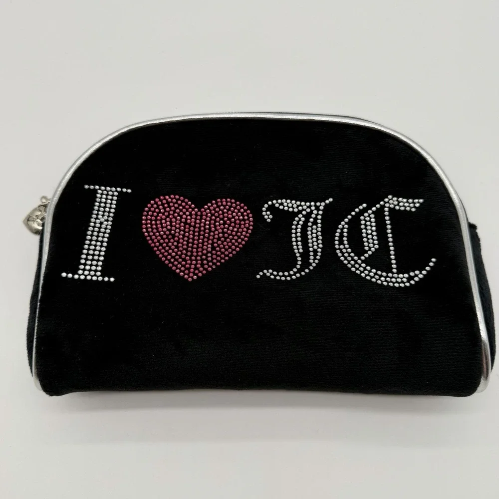 Juicy Couture Travel Cosmetic Pouch With Clear Bottle Black Rhinestones NWOT